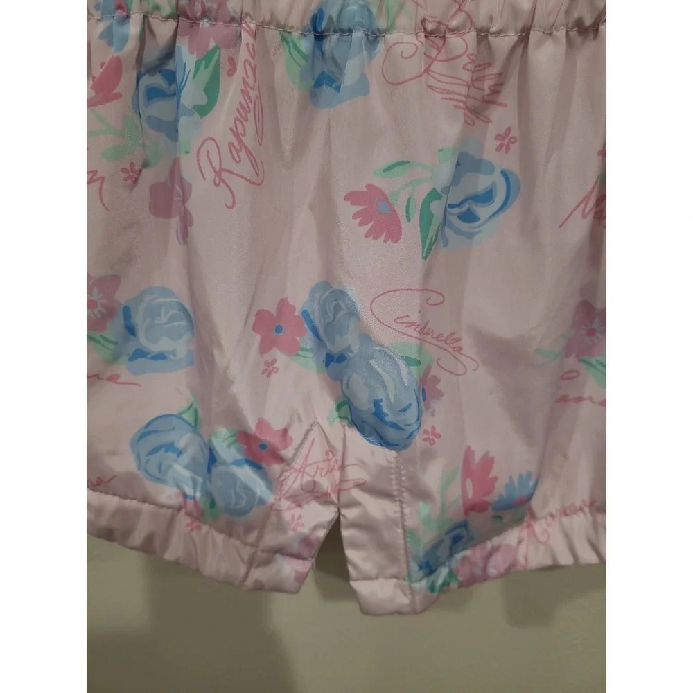 Disney Princesses Girls SZ 5/6 Pink Floral Hooded Jacket zip front cinch waist